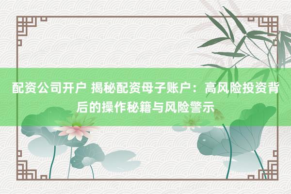 配资公司开户 揭秘配资母子账户：高风险投资背后的操作秘籍与风险警示