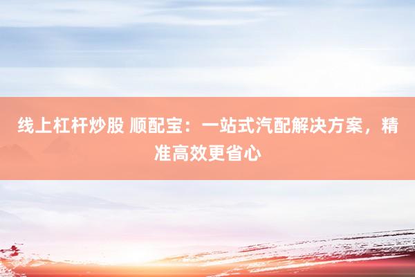 线上杠杆炒股 顺配宝：一站式汽配解决方案，精准高效更省心