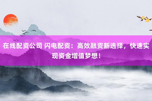 在线配资公司 闪电配资：高效融资新选择，快速实现资金增值梦想！