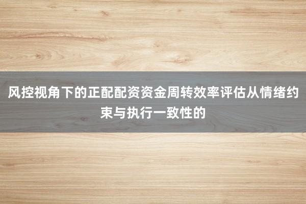 风控视角下的正配配资资金周转效率评估从情绪约束与执行一致性的