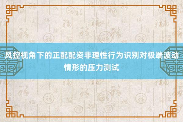 风控视角下的正配配资非理性行为识别对极端波动情形的压力测试