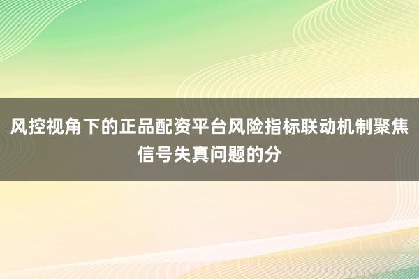 风控视角下的正品配资平台风险指标联动机制聚焦信号失真问题的分