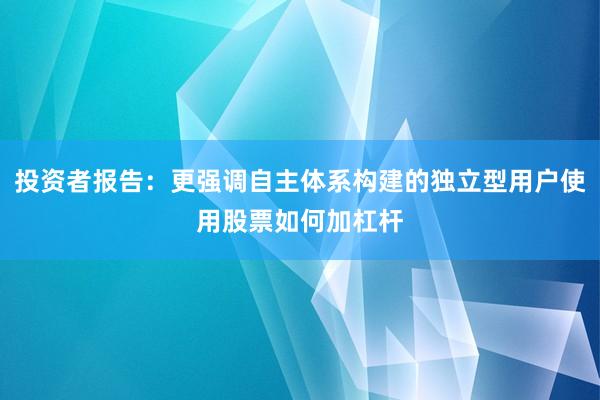 投资者报告：更强调自主体系构建的独立型用户使用股票如何加杠杆