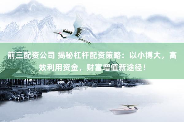 前三配资公司 揭秘杠杆配资策略：以小博大，高效利用资金，财富增值新途径！