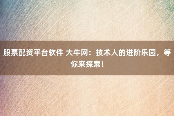 股票配资平台软件 大牛网：技术人的进阶乐园，等你来探索！