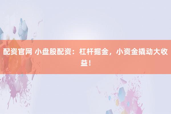 配资官网 小盘股配资：杠杆掘金，小资金撬动大收益！