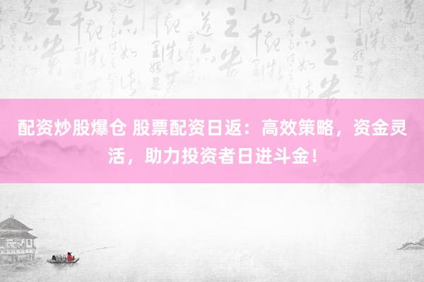 配资炒股爆仓 股票配资日返：高效策略，资金灵活，助力投资者日进斗金！