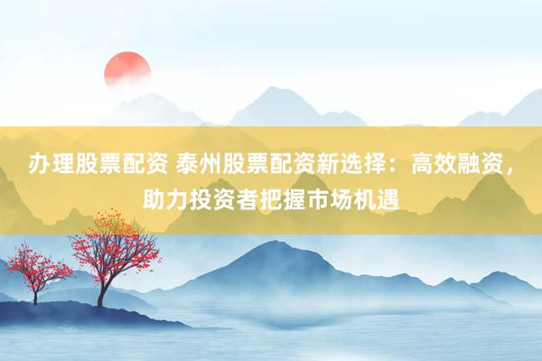 办理股票配资 泰州股票配资新选择：高效融资，助力投资者把握市场机遇